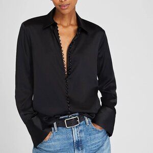 Club Monaco Black Helek Stretch Silk Charmeuse, Large